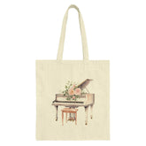 Floral Piano Tote Bag, Music Lover Gift, Aesthetic Tote Bag, Unique Handbag, Book Bag, Everyday Tote, Cute Tote Bag, Gift for Her - Tawshia